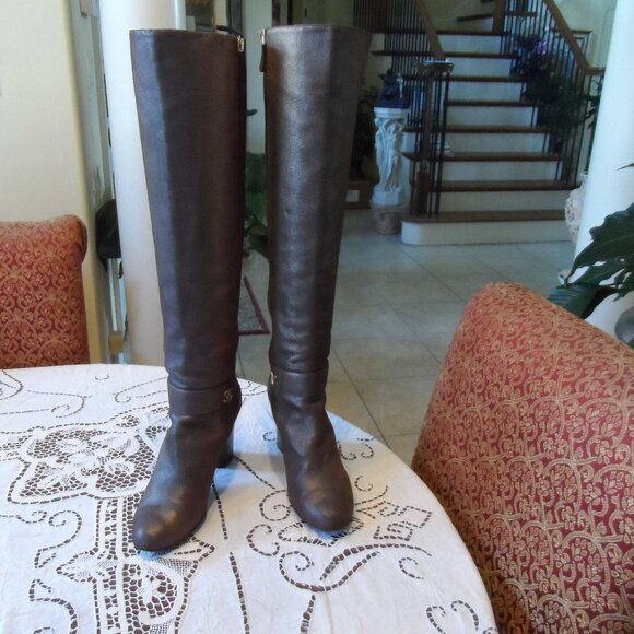 Chanel Gold/Copper Metallic Lambskin Leather Knee High Boots SIze EU 40- US 10 - Picture 1 of 16